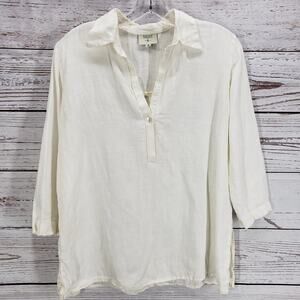 Kathleen Sommers Women's Ivory 100%Linen 3/4 Sleeve Top Size 4